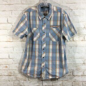 Harley-Davidson Mens Size Large SLIM Blue Plaid Button Down Shirt Pockets
